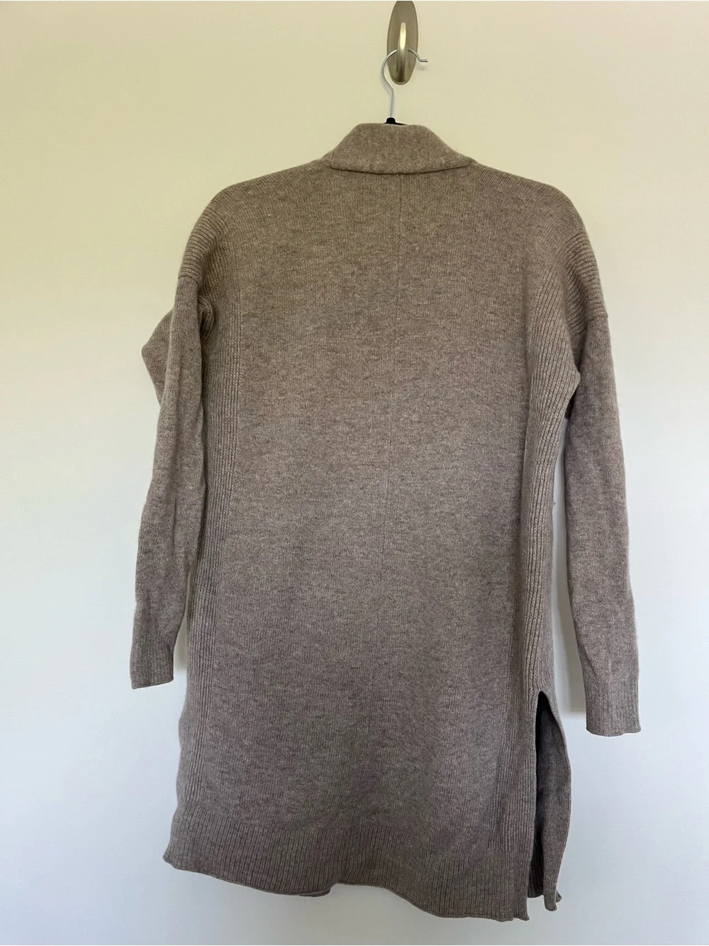 Athleta Taupe Long Open-Front Cardigan with Pockets - Picture 3 of 4